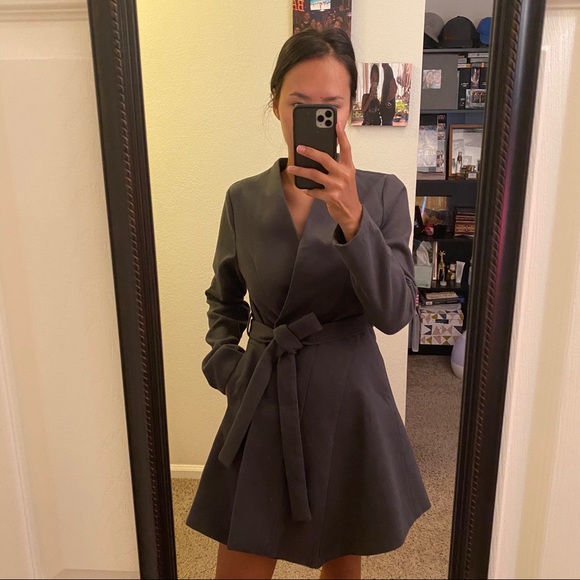 JustFab Jackets & Blazers - Dark grey midi coat. Size M